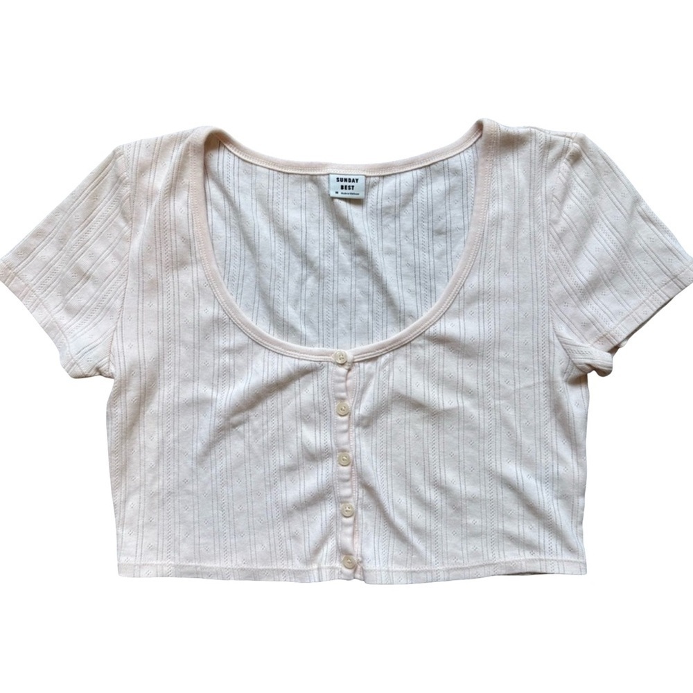 Sunday Best Pink Pastel. Ribbed Button-Up Crop Henley Tee Top Size M Streetwear